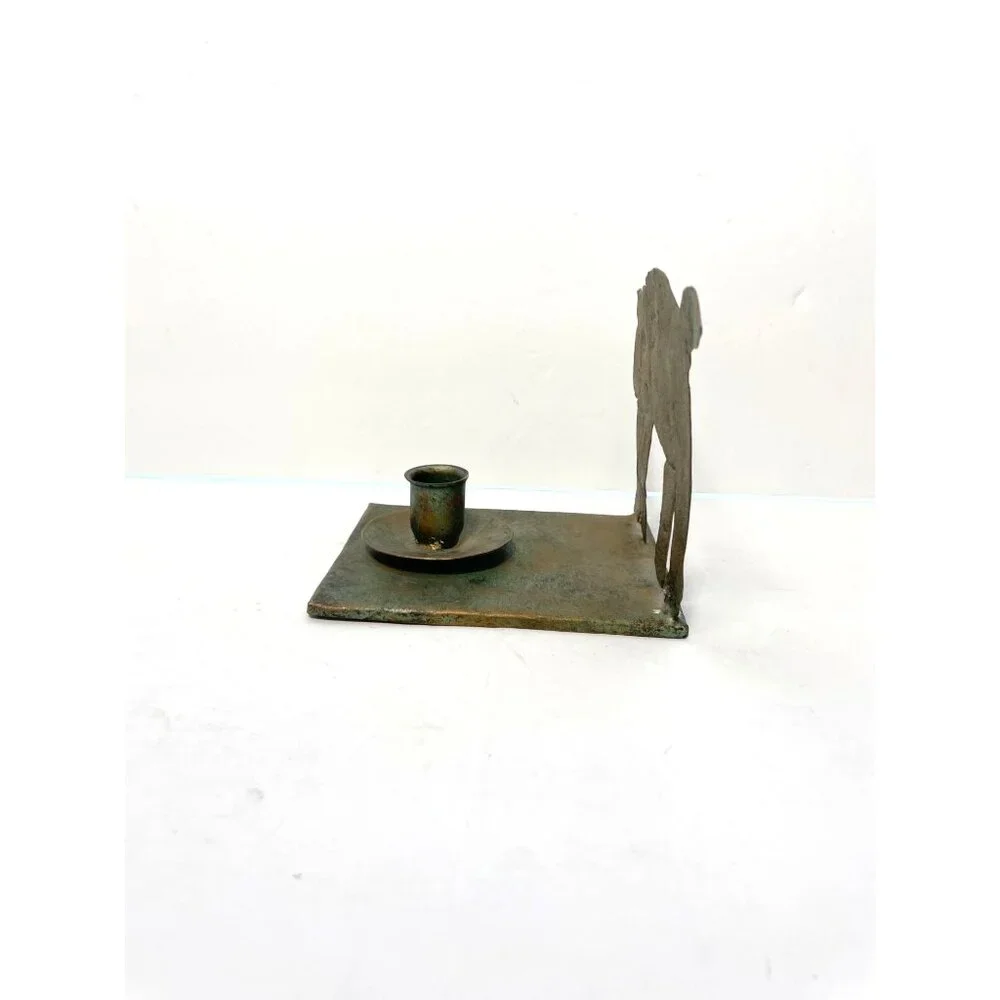 Cat Shaped Copper Brass Candle Holder Patina Taper Candles